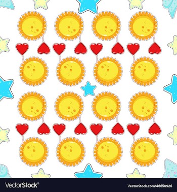 pattern with cute children suns with hearts