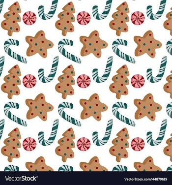 pattern with gingerbread christmas treecandy cane