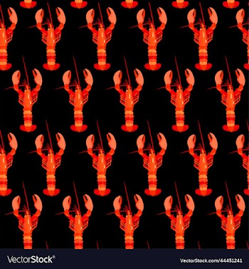 pattern with lobsters on black background