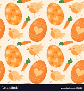 pattern with orange easter eggs chicken carrot