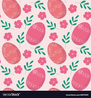 pattern with pink easter eggs flowers brunches