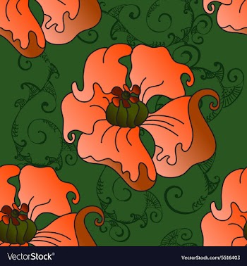Pattern with poppies on a green background vector image