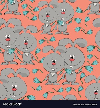 Pattern with rabbits and flowers vector image