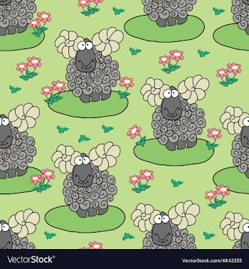 Pattern with sheep and flowers vector image