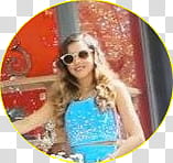 Paulina Goto, smiling woman wearing blue top and white framed black lens sunglasses transparent background PNG clipart