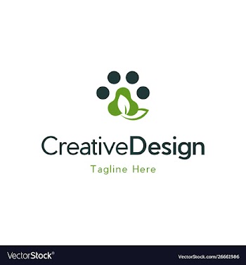 Paw pet green leaf creative logo design vector image