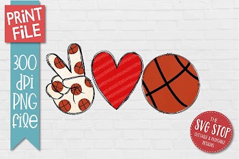 Peace Love Basketball Sublimation Design PNG