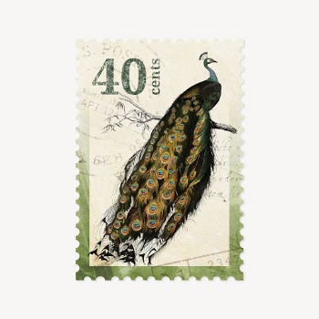 Peacock ephemera post stamp collage | Free PSD - rawpixel