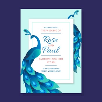 Peacock wedding invitation realistic template Free Vector