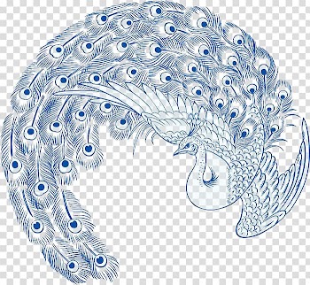 Peafowl Motif , Blue and white porcelain color peacock transparent background PNG clipart