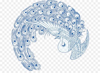 Peafowl Motif Clip art - Blue and white porcelain color peacock 