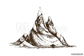 Peak or summit hand drawn with contour lines on white background