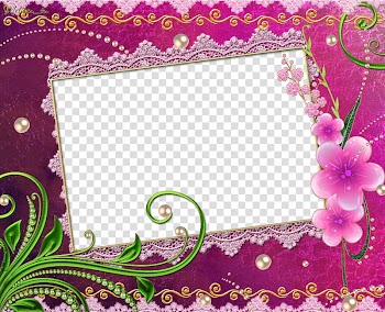 Pearls in lace frame, pink floral frame illustration transparent background PNG clipart