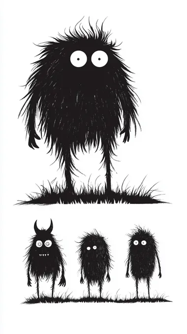 Peculiar Black and White Monsters Illustration
