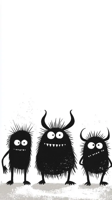 Peculiar Monsters in Black and White Illustration
