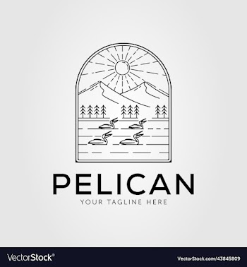 pelican or stork or heron on lake logo design