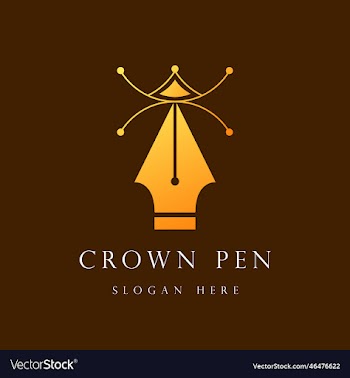 pen and crown combination logo design author logo