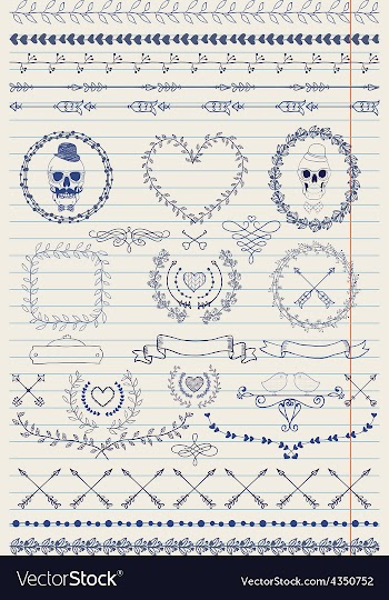 					Pen Drawing Seamless Borders and Design Elements vector image														