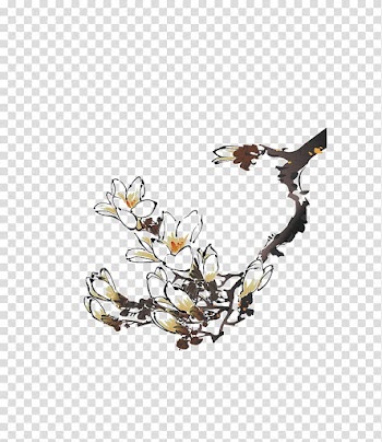 Pen Japanese calligraphy Ink brush, Plum flower transparent background PNG clipart