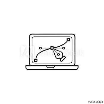 Pen tool on laptop screen hand drawn outline doodle icon