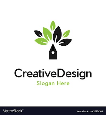 Pen tree leaf creative business logo design vector image