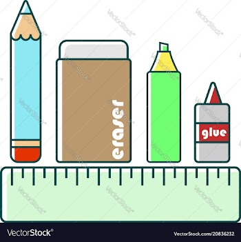 Pencil eraser highlighter glue ruler vector image