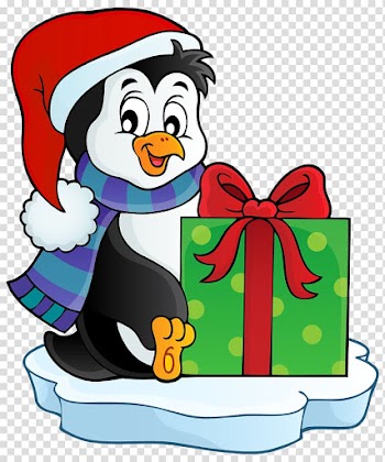 Penguin and gift box , Penguin Santa Claus Candy cane Christmas , Christmas Penguin transparent background PNG clipart
