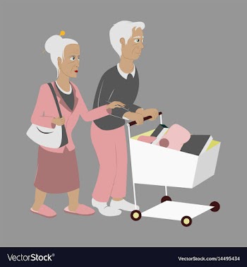 Pensioners with a trolley products vector image