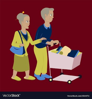 Pensioners with a trolley products vector image