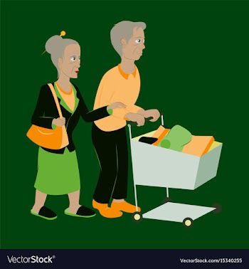 Pensioners with a trolley products vector image