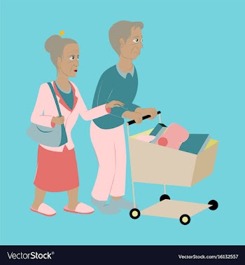 Pensioners with a trolley products vector image
