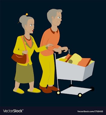 Pensioners with a trolley products vector image