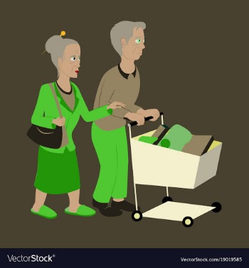 Pensioners with a trolley products vector image