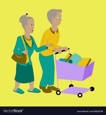 Pensioners with a trolley products vector image
