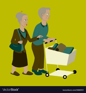 Pensioners with a trolley products vector image