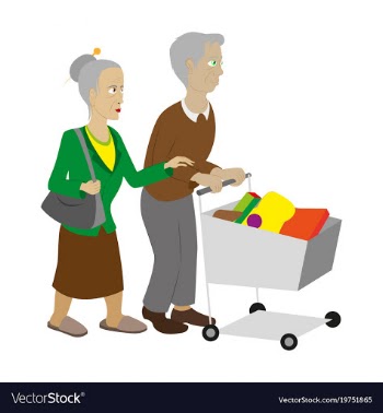 Pensioners with a trolley products vector image