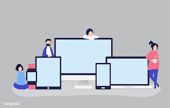 People and digital devices with copy space | Free stock vector - 480123