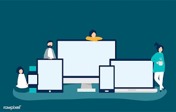 People and digital devices with copy space | Free stock vector - 480124