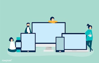 People and digital devices with copy space | Free stock vector - 480126
