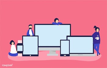 People and digital devices with copy space | Free stock vector - 480134