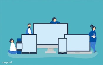 People and digital devices with copy space | Free stock vector - 480140