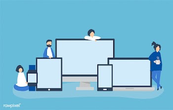 People and digital devices with copy space | Free stock vector - 480168