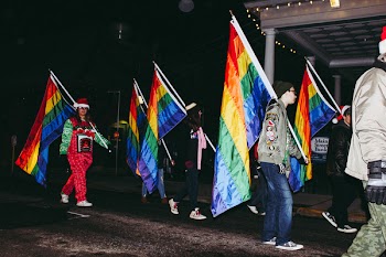 People Carrying Flags during Nighttime