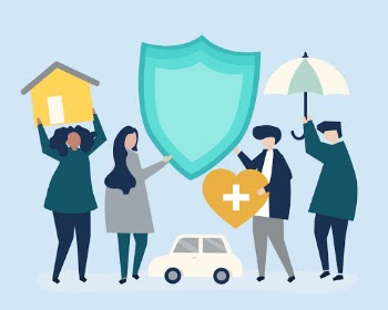 People carrying icons related to insurance