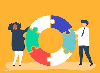 People carrying jigsaw pieces of a donut char.. | Free stock vector - 479144