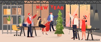 People celebrate new year and Christmas in the office