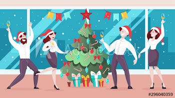 People celebrate new year and christmas in the office