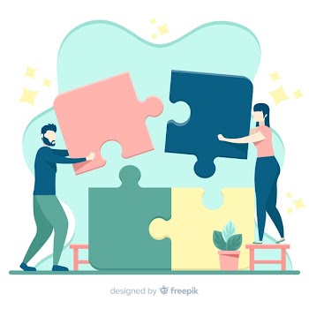 People connecting puzzle pieces Free Vector