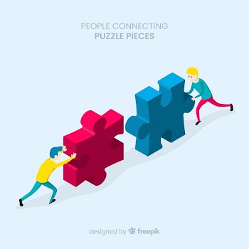 People connecting puzzle pieces Free Vector