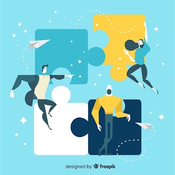 People connecting puzzle pieces Free Vector